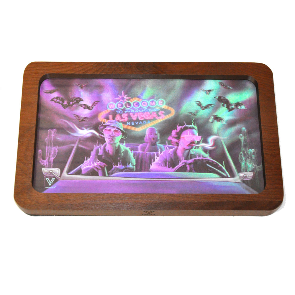 Premium Wooden rolling tray with 3D image small 11" Vegas design